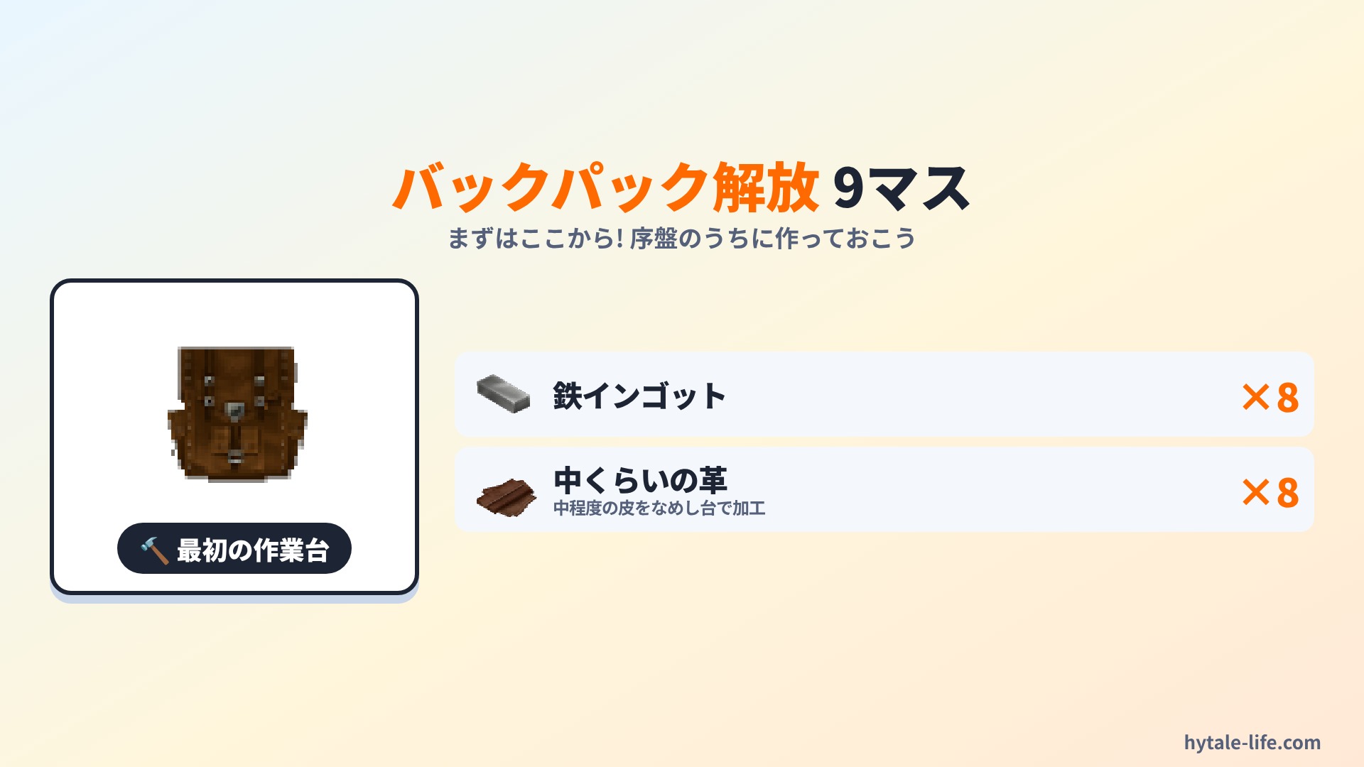 バックパック解放の材料