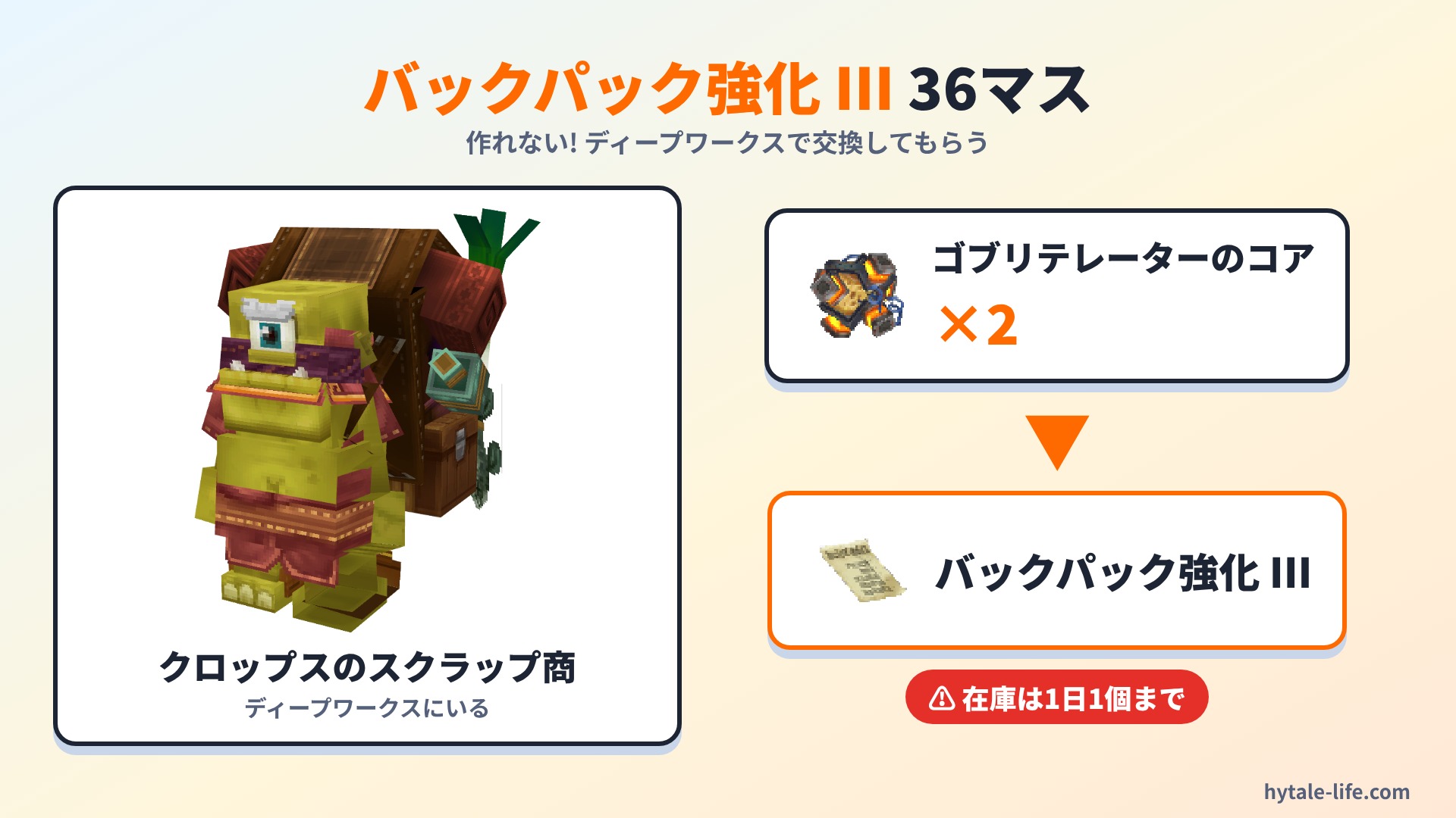 バックパック強化 IIIはスクラップ商と交換