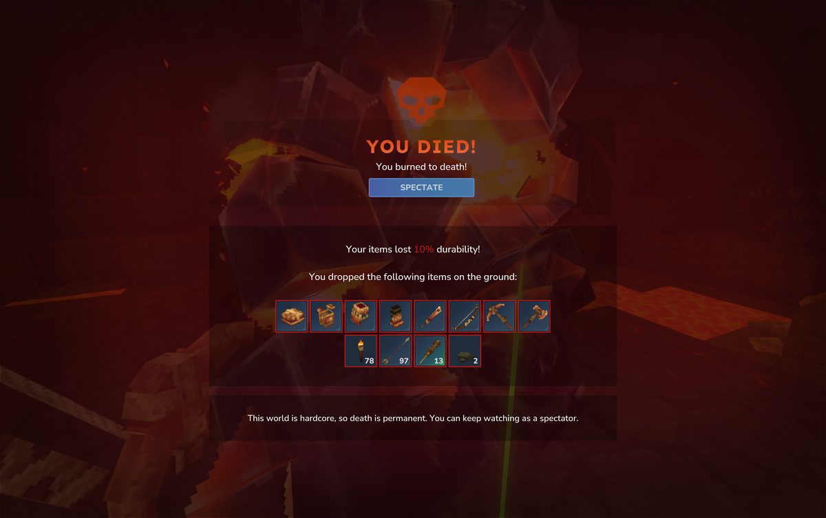 Death screen in Hardcore